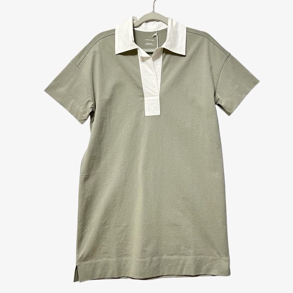 Everlane Organic Cotton Polo Dress NWT Size Small Clay Gray Short Sleeve
